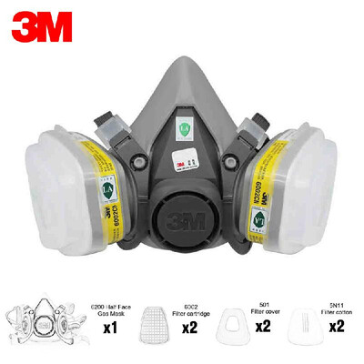 

3M 6200 Half Face Gas Mask Respirator with 2Pcs Multi Acid Gas & Organic Vapor Filter Cartridge Filter Cotton Filter Cover