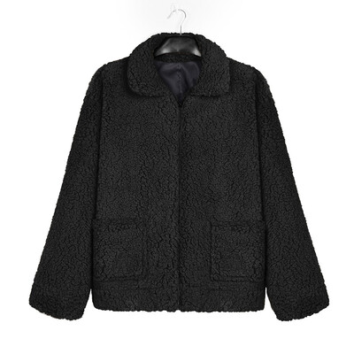

Womens Plus Size Lapel Collar Tops Solid Thick Long Sleeve Pockets Coat Jackets