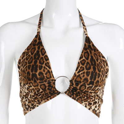 

Women Sexy Leopard Print Bra Vest Lingerie Underwear Buckle Halter Crop Tops Hot