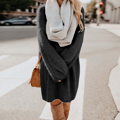 

Fashion Women Long Sleeve Round Neck Solid Color Casual Loose Pleated T-Shirt