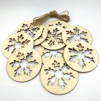 

〖Follure〗10Pcs Wood Craft Ornament DIY Christmas Snowflake Xmas Hanging Decoration