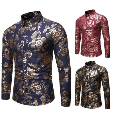 

Mens Long Sleeve Floral Shirt Casual Button Down Slim Fit Dress Party T-shirts