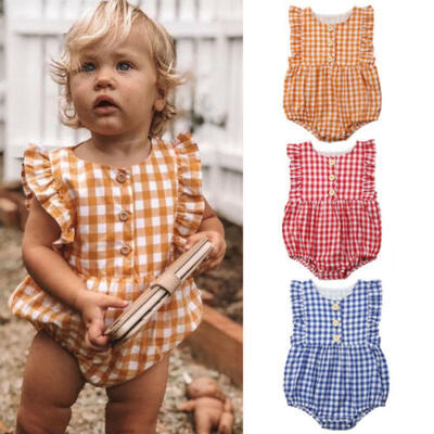 

UK Newborn Baby Boy Girl Checks Romper Bodysuit Jumpsuit Outfits Set Sunsuit rfe