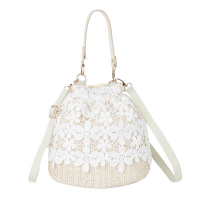 

Lace Shoulder Messenger Handbags Women Straw Small Crossbody Bucket Bags