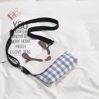 

Funny personality small bag female 2019 Korean chic literary girl plaid bag cute canvas shoulder Messenger bag