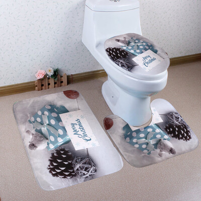 

Gobestart 3PCS Christmas Bathroom Non-Slip Pedestal Rug Lid Toilet Cover Bath Mat Set