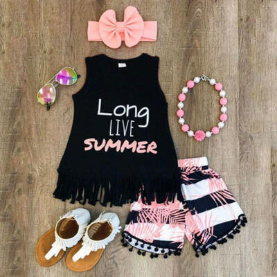 

Toddler Kid Baby Girl Summer Top T-shirtShort Pants Outfit Set Clothes 3pcs Set