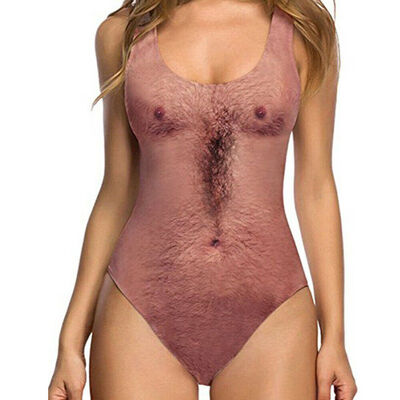 

US Sexy Funny Joke Chest Printed Women Swimsuit Bathing suit Swimwear Bodysuit