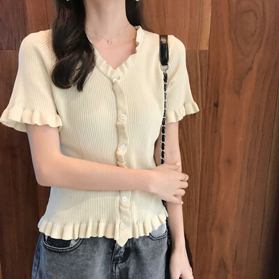 

Women Summer Elegant Design Style Casual Concise Cotton Slim Fit All-match Solid Color Short Sleeve T-shirts