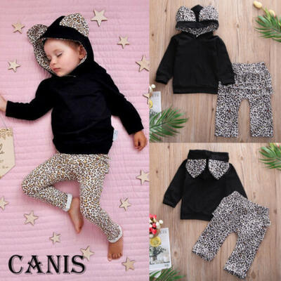 

UK Toddler Baby Girl Hooded Tops Pants Leggings Tracksuit Leopard Autumn Clothes