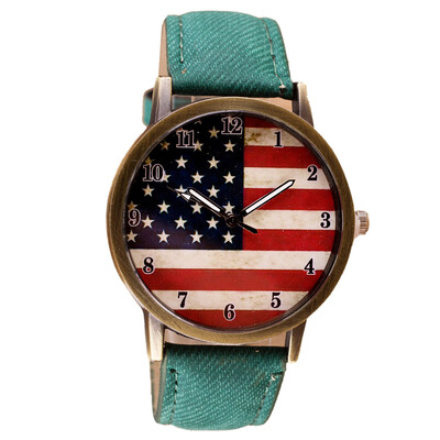

〖Follure〗American Flag pattern Leather Band Analog Quartz Vogue Wrist Watches BK