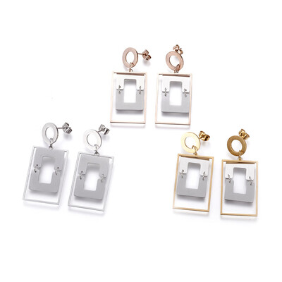 

304 Stainless Steel Dangle Stud Earrings Rectangle Mixed Color 47mm Pin 08mm