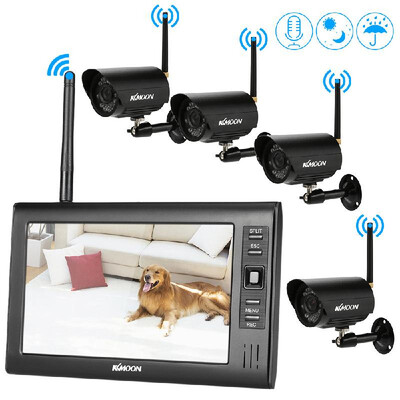 

KKmoon Wireless 24GHz 7" TFT Digital LCD Display Monitor 4 Channel Quad DVR 4 IR Night Vision Waterproof Camera Support AV Ou