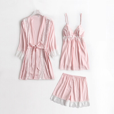 

Ladies 3PcsSet Pajamas Set Gown Nightwear Nightdress Women Sexy Night Lingerie
