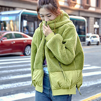

Roseonmyhand Fashion Women Outwear Hooded Patchwork Embroidery Coat Plush Jacket Overcoat