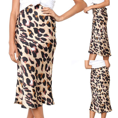 

Roseonmyhand Leopard Print Vintage Long Womens Casual High Waist Pleated Skirt