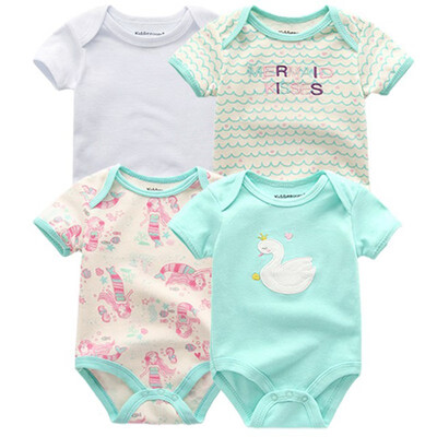 

4PCSLot Baby Clothing Sets Baby Girls Clothes Rpmpers Newborn 0-12M 100Cotton Print Short Sleeve Baby Boys Clothes Bodysuits