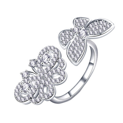 

Trendy Elegant Rings Two Flying Butterfly Opening Ring 925 Sterling Silver Finger Ring Wedding Jewelry