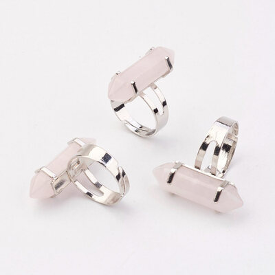 

Natural Rose Quartz Finger Rings with Iron Ring Finding Platinum Bullet Size 8 18mm
