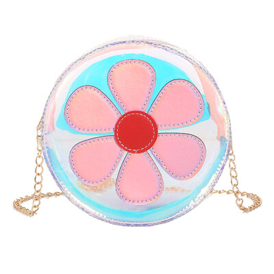 

Fashion Women Flower Small Round Laser Crossbody Shoulder Bag with Chain Strap