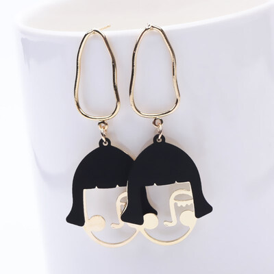

EK423 Unique Design Korean Fashion Jewelry Personalized Hollow Face Abstract Wink Facial Earrings For Women Oorbellen Pendientes