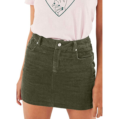 

Roseonmyhand Women Summer Sexy Slim Corduroy Short High Waist Bodycon Pencil Mini Skirt
