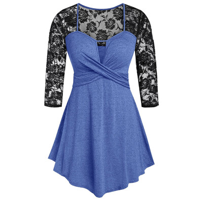 

Tailored Women Vintage Long-sleeved Insert Front Twist Keyhole Waist Lace Stitching Tops