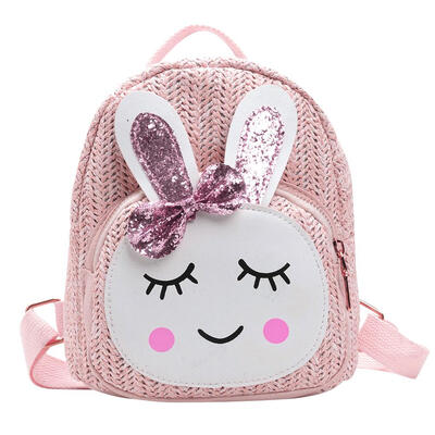 

Straw Cute Cartoon Print Bowknot Backpack Girls Books Bags Travel Knapsack