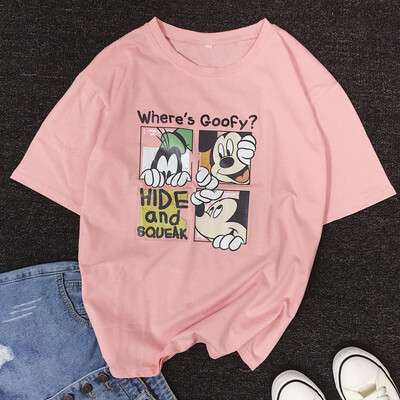 

Womens Casual Fashion Round Neck Cartoon Print Short Pullover T-Shirt