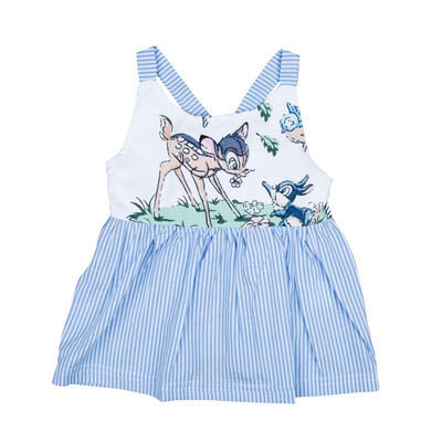 

Summer Girl Explosion Dress Cartoon Sika Deer White Blue Striped Dress Cotton Sling Princess Dress