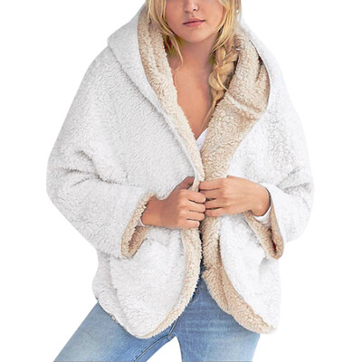 

Roseonmyhand Womens Casual Fleece Fuzzy Faux Shearling Warm Winter Oversize Hooded Coat