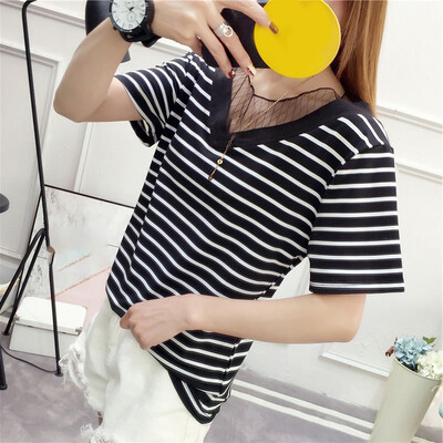 

Women Plus Size Casual Striped Tops Short Sleeve T-shirt V-neck Loose Fit Shirts
