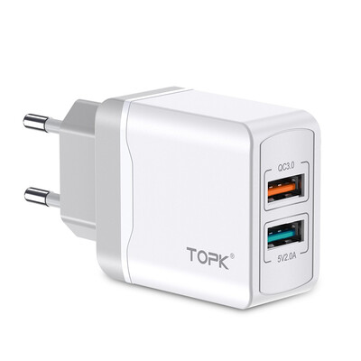 

TOPK Quick Charge 30 18W QC 30 Dual USB Charger Adapter EU Plug Travel Wall Mobile Phone Charger for iPhone Samsung Xiaomi