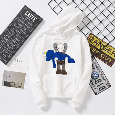 

Fashion Double Doll Embroidered Print Hooded Couple Sweatshirt O-Neck Standard Thickness Print Loose Type Top