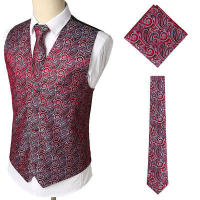 

SUNSIOM 3Pcs SET Mens Formal Vest Slim Tie Hankie Causal Fit Tuxedo Suit Waistcoat Coat