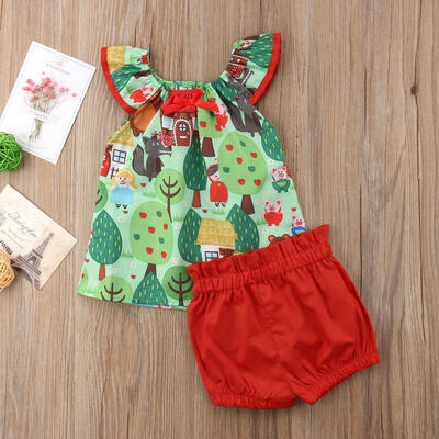 

Cute Toddler Baby Summer Animals Outfits Kids Girl T-shirt TopShort Pants Set