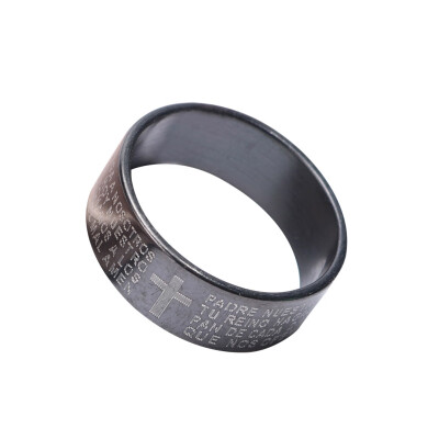 

Fashion Style Engraved Bible Cross Ring for Men Stainless Steel Stylish Prayer Male Jewelry