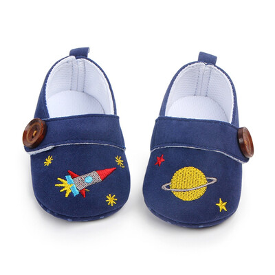 

Newborn Baby Girls Boys Button Cartoon Embroidery First Walker Soft Sole Shoes