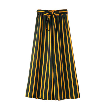 

Fashion Trousers Women Loose Stripe Pants High Waist Broad Leg Pants Ankle-Length Casual Pants Pantalon femme H8