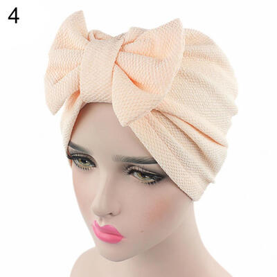 

Women Stretchy Turban Cancer Chemo Cap Bowknot Pleated Headwrap Hair Hjab Hat