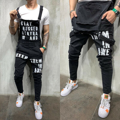 

Fashion Men Skinny Jeans Jumpsuit Simple Slim Fit Denim Bib Overalls Trousers