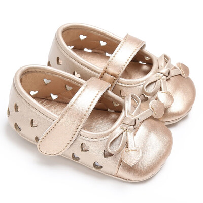 

Baby Girls Princess Shoes Kids Newborn PU Leather Bow Hollow Heart-Shaped Soft Soled Anti-Slip Shoe