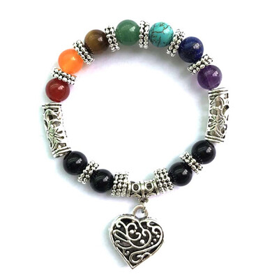

Women Fashion Colorful Agate Buddha Beads Love Yoga Seven Chakras Bracelet