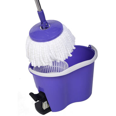 

Magic Spin Mop Microfiber Spining WBucket 2 Heads 360° Rotating Floor Mop Easy -purple