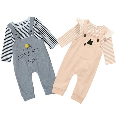 

Infants Newborn Baby Boy Girl Suspender Outfits Brother Sister Matching Clothes Long Sleeve Striped Romper JumpsuitOverall Pa