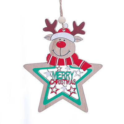 

Siaonvr Wooden star painted pendant Christmas tree decoration accessories hanging pieces
