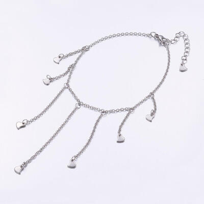 

304 Stainless Steel Charm Anklets Heart with 316 Stainless Steel Chains Stainless Steel Color 9"228mm