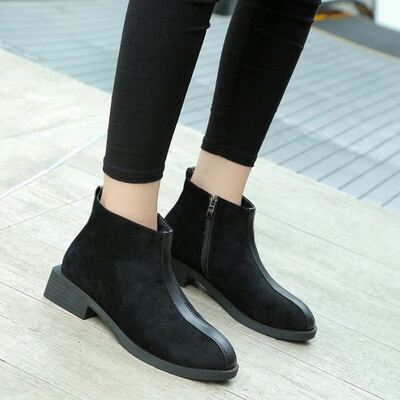 

Low-heel high-help shoes-side zipper polished womens shoes&nude boot casual shoes autumn&winter college wind copy