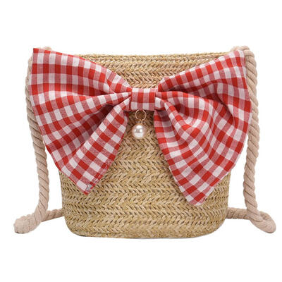 

Bowknot Decor Elegant Shoulder Messenger Handbag Women Woven Crossbody Bags