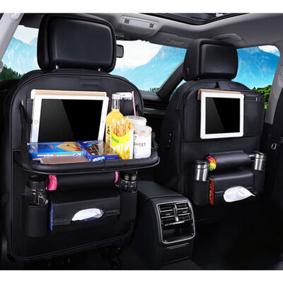 

Whosale Universal Car Seat Back Hanging Organizer Bag Multi-pocket Leather Pad Cups Foldable Shelf